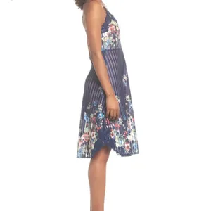 Foxiedox Floral Lace Trim Dress S Navy Blue Pleated‎ Fit & Flare Soft Girl thumbnail 5
