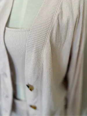 Open Edit Soft Cream Women's Pajama 3 Piece Set with Button Cardigan Sz S thumbnail 4