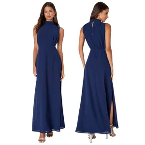 Lulus Classic Elegance Navy Chiffon Sleeveless Mock Neck Maxi Dress size XS NWT thumbnail 2