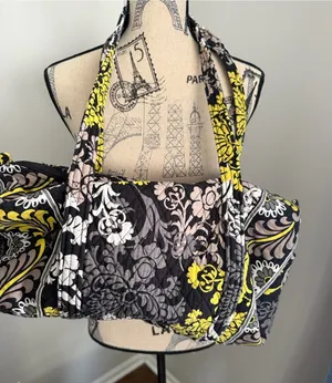 Vera Bradley Large Duffle Overnight Bag Baroque Print Yellow Black Retired thumbnail 1