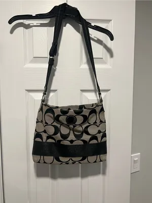 Coach Black and Gray Signature Canvas Shoulder Bag with Adjustable Strap thumbnail 2