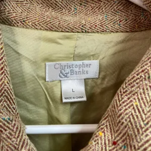 Christopher & Banks women's tweed knit‎ speckled zip collared faux pocket jacket thumbnail 4
