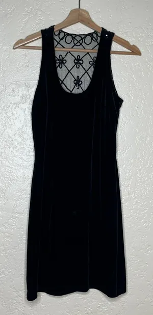 Jessica McClintock Gunne Sax Vintage Velvet Sequin Sheer Back Dress Black 7/8 thumbnail 1