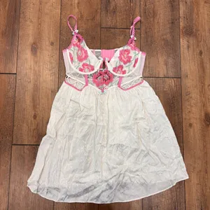 For Love & Lemons Festival Lingerie Floral Mini Slip Dress Sz Large Satin Ivory thumbnail 3