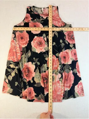 MTS Women’s Floral Sleeveless Swing T-Shirt Dress with Pockets Black Pink L thumbnail 3