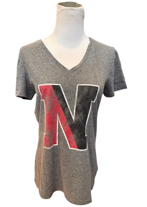 Fanatics Northeastern University Boston TShirt Vneck Gray Red Black M thumbnail 1