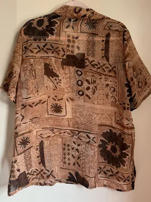 Y2K Sheer Brown & Beige Printed Button Down Shirt Size 1X thumbnail 2