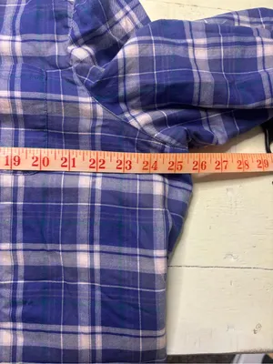 L.L. Bean Women’s Fleece Lined Flannel Shirt Size XL Purple Plaid Button Shacket thumbnail 3