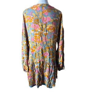 Entro Floral Mini Dress Womens Medium Blue Pink‎ Excellent Tiered Boho thumbnail 3