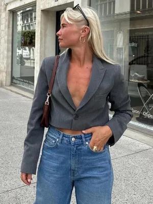 Djerf Avenue Cropped It Blazer Jacket Grey thumbnail 1