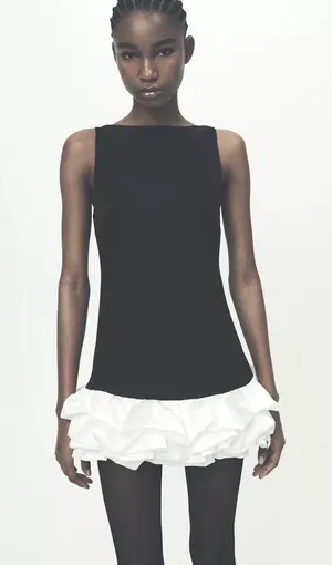 Zara dress jumpsuit scort ruffled black bodycon fitted evening thumbnail 12