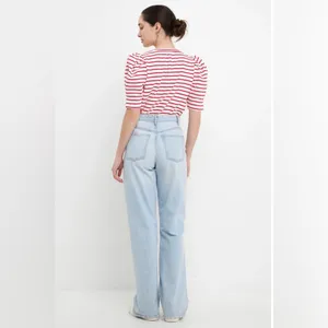 English Factory Red & White Stripe Pleated Puff Sleeve Top – Medium thumbnail 3