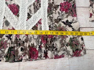 Entro Women's Sz L Floral Lace Boho Cream Pink Bell Sleeve Top thumbnail 8