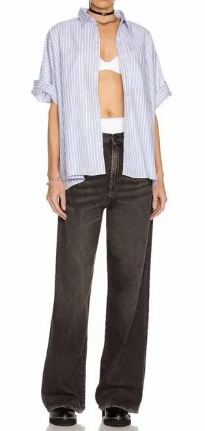 R13 Striped Button Up Shirt Blue White Dolman Oversized Boxy Top City Boy Preppy thumbnail 1