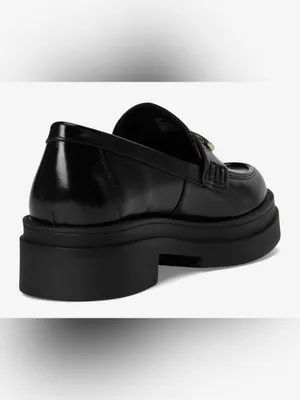 Steve Madden Black Leather Lug Sole Penny Loafers with Gold Hardware Size 10 thumbnail 4