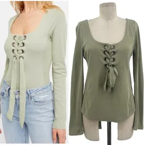 Free People Looking Back Lace-Up Top Sage Green Size Medium‎ thumbnail 2