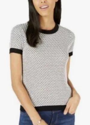 Maison Jules Sweater Top Womens XL Black White Honeycomb Mod‎ Textured Crew Neck thumbnail 1