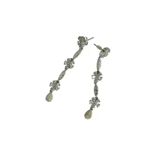 Longleaf Sparkle Floral Formal Dangle Earrings‎ Stoned Silver thumbnail 3