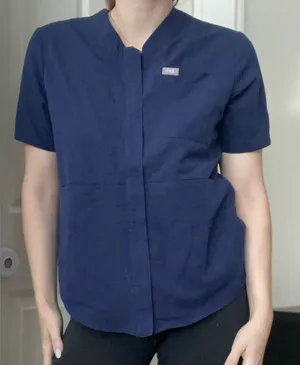 Figs‎ Masaya Scrub Zip Up Short Sleeve Shirt Jacket Sz XS in navy thumbnail 1
