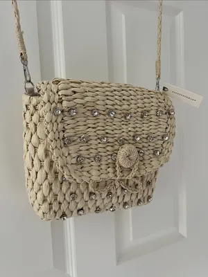 Anthropologie Beaded Woven Crossbody Bag in Natural Beige thumbnail 5