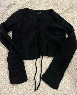 Windsor Black Ribbed Lace-Up Knit Top thumbnail 1