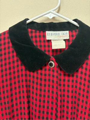 Vintage 90s Red Black Check Velvet Collar Maxi Dress Whimsigoth Grunge L thumbnail 9