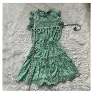 PINCH Womens Green White Printed Tiered Mini Dress Size S Smocked Ruffled Lined thumbnail 8