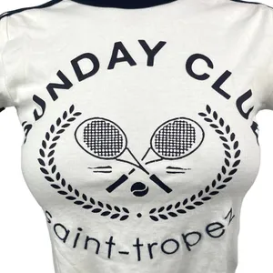 Urban Outfitters White Sunday Club Saint Tropez Fitted Tee T-shirt Crop Top Sz S thumbnail 3