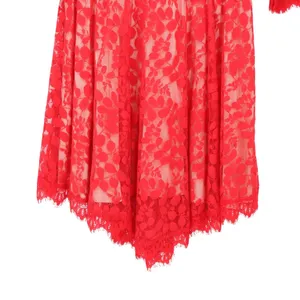 Free People Floral Mesh Lace Red Mini Dress Asymmetrical Hem 3/4 Sleeve 6 thumbnail 6