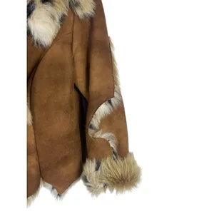 Loft Y2K Mechant Vegan Fur Suede Coat Brown Short Length Mob Wife Penny Lane M thumbnail 3