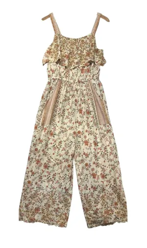 American Eagle Floral Eyelet Ruffle Wide Leg‎ Jumpsuit Cream Orange 70s inspired Rufflecore Med thumbnail 1