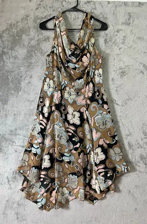 Vintage Y2K Floral Handkerchief Hem Dress Sleeveless Cowl Neck Boho‎ Midi 12 thumbnail 1