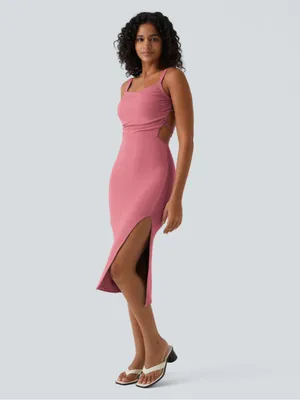 Halara SoftlyZero™ Airy Ruched Lace Up Bodycon Midi Casual Dress thumbnail 3