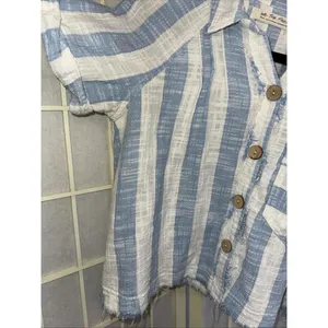 We the Free Classic Boho‎ Beach Gauze Cropped Fringe Striped Button Blouse Small thumbnail 9