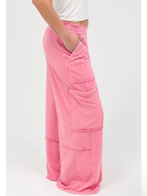 NEW Double Zero Taffy Pink Mineral Wash Cargo Sweatpants – Medium thumbnail 3