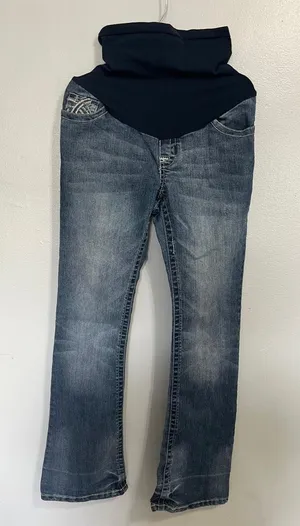 Wallflower Womens Flare Jeans Blue Stretch Dark Wash Denim Maternity M thumbnail 1
