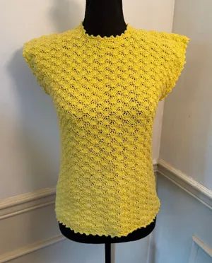 Vintage Style Sunshine Yellow Crochet Shell Stitch Top Handmade Retro Cottage thumbnail 1