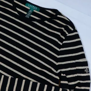 Lauren‎ Ralph Lauren Top Womens Large Black Gold Metallic Striped Long Sleeve L thumbnail 4