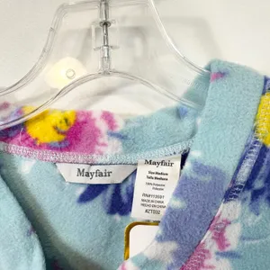 Mayfair Medium Pajama Set Floral Fleece Blue Pink Watercolor‎ Vivid NWT Gift 515 thumbnail 4