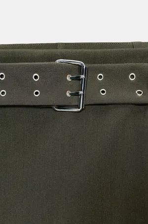 BNWT Zara Dark Khaki Belted Skirt thumbnail 3