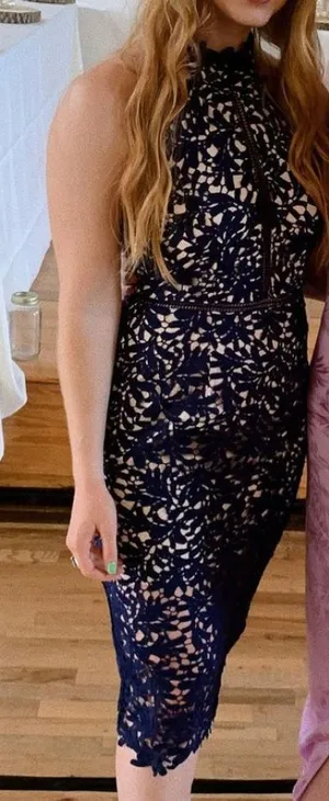 Lulus Divine Destiny Navy Blue Lace Midi Dress thumbnail 2