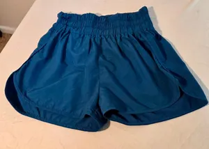 Zenana Women’s Smocked Waist Athletic Running Shorts Lined Teal Blue 2X W-204 thumbnail 1