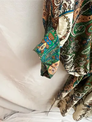 SHEIN Paisley Boho Kimono Mini Dress Green Brown Cream Size L thumbnail 2