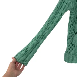Free People‎ Green Chunky Open Knit Mohair Wool Blend Sweater Medium Womens thumbnail 3