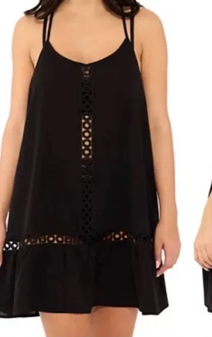 Freshwater Black Eyelet Cutout Trim Detail Swim Beach Coverup Dress Size Large thumbnail 1