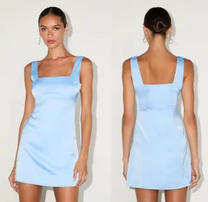 NWT Lulus Truly the Cutest Light Blue Satin Square Neck Mini Dress Party Size XS thumbnail 2