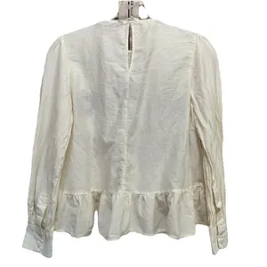 Zara Woman Ivory Embroidered‎ Floral Long Sleeve Keyhole Ruffle Blouse Size XS thumbnail 3