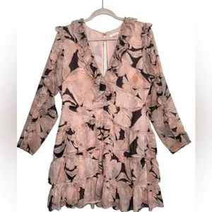 Luxxel Blush Floral Ruffle Mini Dress Romantic Cottagecore Wedding Guest Large thumbnail 3