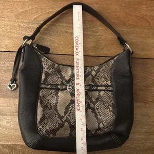 Vintage Brighton Black Pebbled Leather Python-Embossed Hobo Style Shoulder Bag thumbnail 13