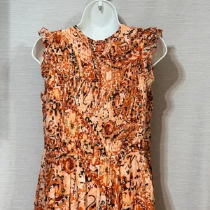 Anthropologie Orange Paisley Smocked Tiered Ruffle Maxi Dress Womens Size M thumbnail 7